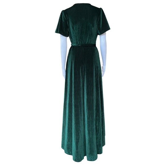Baltic Born Andi Ribbed Velvet Wrap Maxi Dress sz M Holiday Event Emerald Green - Picture 6 of 11